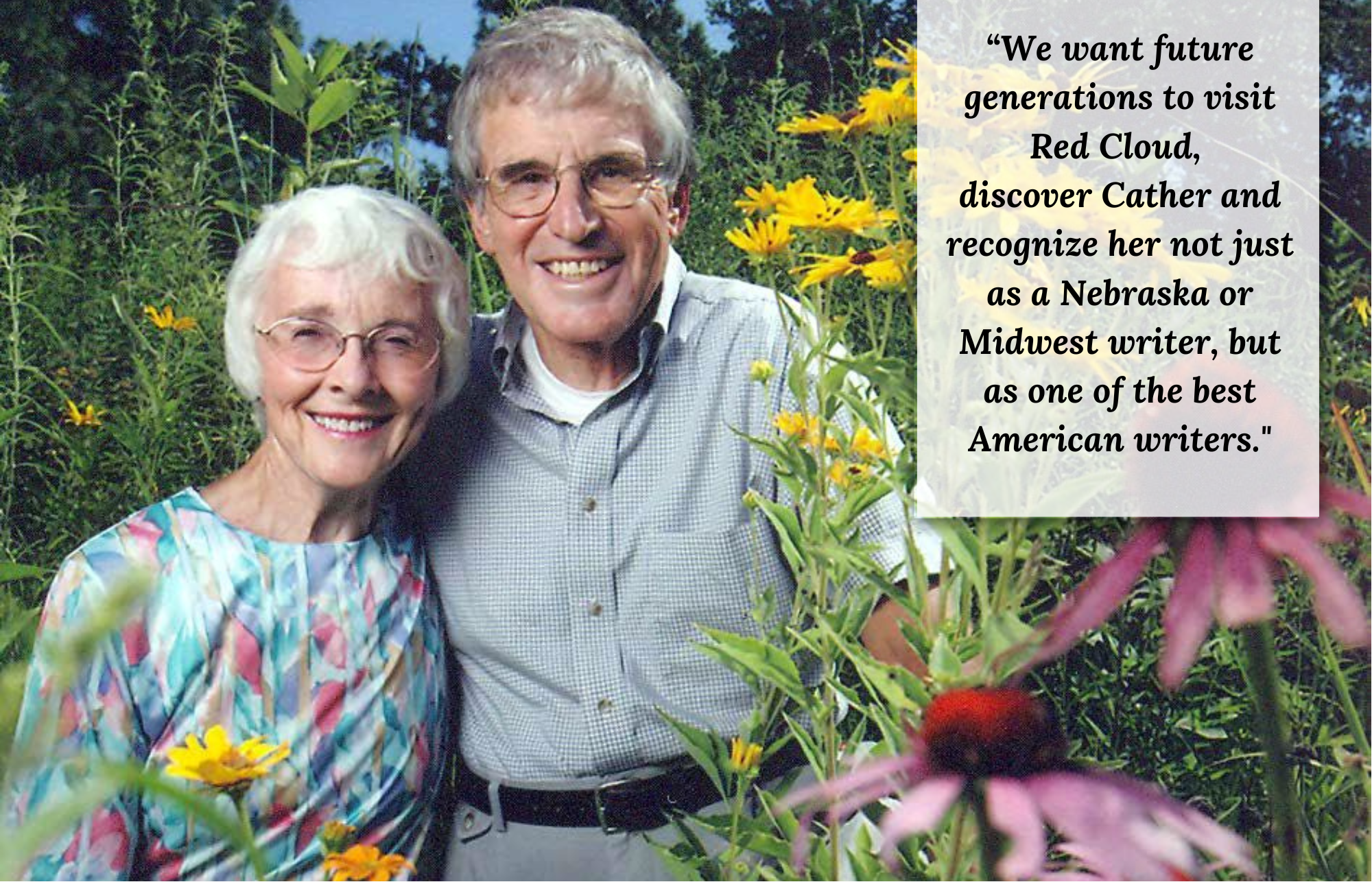 Dr. Virgil and Dolores Albertini stand together, surrounded by flowers