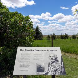 Pavelka Farmstead interpretive sign with Anna Pavelka's photo