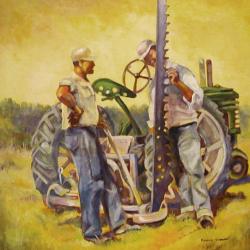 Farmer Talk | Karen Thurlow | 20x20 Acrylic on Canvas | $350