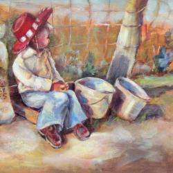 Time to Plant Taters | Karen Thurlow | 12x24 Acrylic on Canvas | $295