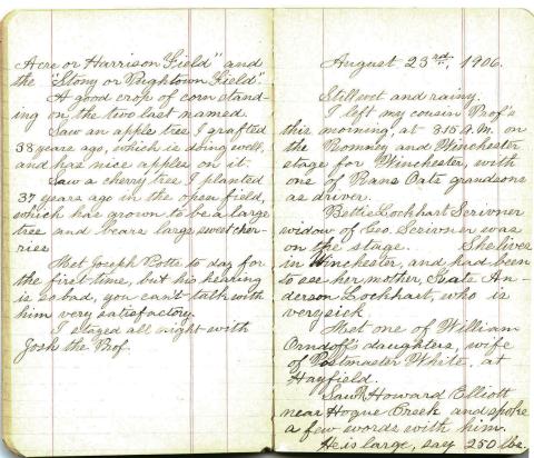 Pages from George Cather's 1906 diary of Virginia trip