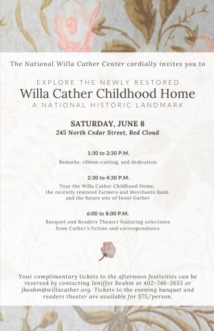 Willa Cather Childhood Home Invitation