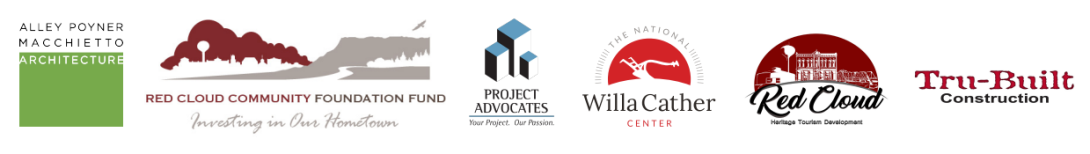 Logos (Alley Poyner Macchietto Archicture, Red Cloud Community Foundation, Project Advocates, National Willa Cather Center, Red Cloud Heritage Tourism, Tru-Built